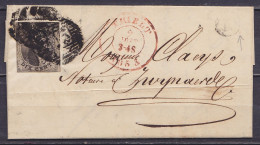 L. Datée 2 Août 1853 De DENTERGEM Affr. N°6 P115 Càd THIELT /2 AOUT 1853 Pour ZWIJNAERDE - Boîte Rurale "R" ? (au Dos: C - 1851-1857 Médaillons (6/8)