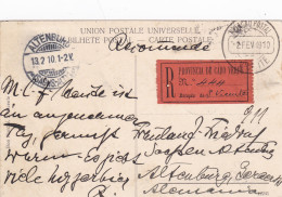 1910: Cabo Verde, Registered Post Card To Germany, St. Vicente - Islas De Cabo Verde