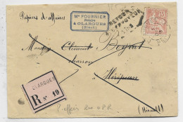 FRANCE MOUCHON 15C RETOUCHE SEUL LETTRE PAPIERS D'AFFAIRES REC OLARGUES 1905 HERAULT POUR HEREPIAN + RETOUR - 1900-02 Mouchon