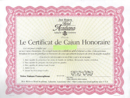 Certificat De Cajun Honoraire Délivré En 1997 Par Le Best Western Hotel Acadiana, Lafayette, Louisiane (USA) - Mitgliedskarten