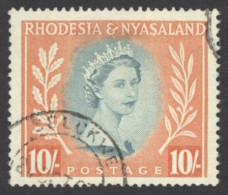 Rhodesia & Nyasaland Sc# 154 Used 1954-1956 10sh QEII Definitives - Rodesia & Nyasaland (1954-1963)