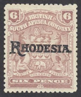 Rhodesia Sc# 89 MH 1909 6p Overprints Coat Of Arms - Nordrhodesien (...-1963)