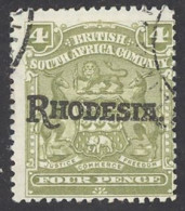 Rhodesia Sc# 87 Used 1909 4p Overprints Coat Of Arms - Rhodesia Del Nord (...-1963)