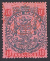 Rhodesia Sc# 39 Used 1896 10sh Slate & Carmine, Rose Coat Of Arms - Rhodésie Du Nord (...-1963)