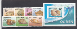 Vietnam 1988 - Coquillages, Mi-Nr. 1958/64 + Bl. 64, Dent., MNH** - Vietnam