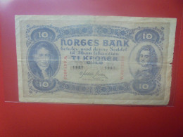 NORVEGE 10 KRONER 1937 Circuler + Légère Réparation (B.33) - Noorwegen