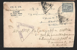 Malaya Selangor Stamp On Cover With 3 Censor Cancellation Cover From Klang To Ramnad (c795) - Selangor