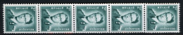 België R38 - Koning Boudewijn - 2F Blauwgroen - Vert-bleu - Strook Van 5 Met Nummer - Bande De 5 Avec Numéro - Coil Stamps