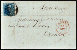 Brief Met Nr. 2 - 20c Blauw - Van Gent Naar Namur - 23 Sept. 1849 - 1849 Mostrine