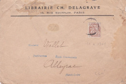 1908--type Blanc Tp N° 110 Seul Sur Lettre De PARIS Pour ALLEYRAC-43...cote 61€ ....Librairie CH.DELAGRAVE....à Saisir - 1877-1920: Période Semi Moderne