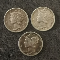 LOT 3 * 1 MERCURY DIME ARGENT 1940 1941 1942 USA / SILVER (Référence Lot N° 22 ) - 1916-1945: Mercury (kwik)