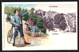 Lithographie Mittweida, Partie Am Technikum, Reklame Für Deutschland-Fahrräder Von August Stukenbrok Einbeck  - Mittweida