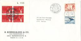 Greenland And Denmark Cover With A Block Of 4 Danish Stamps And Stamps From Greenland Rodebay Pr. Jacobshavn 20-3-1970 - Brieven En Documenten
