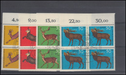 291-294 Jugend Hochwild 1966, OR-Viererblöcke, Satz ESSt Berlin - Used Stamps