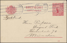 Postkarte P 30 BREFKORT König Gustav Mit DV 413, STOCKHOLM 28.10.14 Nach München - Ganzsachen