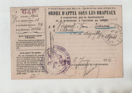 Ordre D'appel Sous Les Drapeaux 1912 Vasserot Instituteur Abriès - Documenti