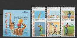 Benin 1996 Olympic Games Atlanta, Tennis, Waterball, Weightlifting Etc. Set Of 6 + S/s MNH - Ete 1996: Atlanta