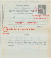 Entier FRANCE - Carte-lettre Pneumatique Date 129 Neuf ** - 30c/50c Chaplain Noir - Pneumatic Post