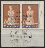 OICI16UFR-1941 Occup. Italiana CEFALONIA E ITACA, Sass. Nr. 16, Francobollo Usato Per Posta Su Frammento °/ Firmato - Cefalonia & Itaca