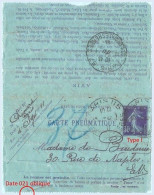 Entier FRANCE - Carte-lettre Pneumatique Date 021 Oblique Oblitéré - 30c Semeuse Violet - Pneumatische Post