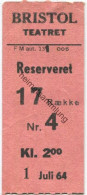 Dänemark - Kobenhavn - Bristol Teatret - Kinokarte 1964 - Tickets D'entrée