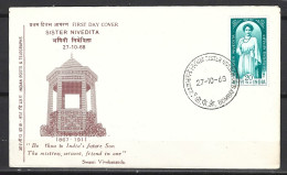 INDE. N°258 Sur Enveloppe 1er Jour (FDC) De 1968. Soeur Niveaita. - Lettres & Documents