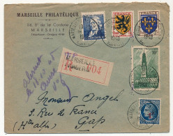 FRANCE - Env. Affr Composé Cérès, Blasons, Chape, Beffroi D'Arras - Recommandée De Marseille Corderie 1948 - Covers & Documents