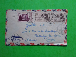 LETTRE D' OCEANIE N° 193 + 2 × N° 195 SUR LETTRE PAR AVION DE PAPEETE POUR FONTENAY LE COMTE - Briefe U. Dokumente