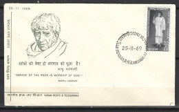 INDE. N°289 Sur Enveloppe 1er Jour (FDC) De 1969. Educateur Vaswani. - FDC