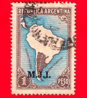 ARGENTINA - Usato - 1937 - Mappa Del Sud America Senza Confini, Sovrastampa M.J.I. - 1 - Oblitérés