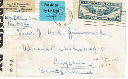 Etats Unis N° PA 25 New York Marseille Lettre Par Avion Pour La Suisse Ouverte Par La Censure - 1c. 1918-1940 Lettres