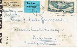 Etats Unis N° PA 25 New York Marseille Lettre Par Avion Pour La Suisse Ouverte Par La Censure - 1c. 1918-1940 Covers