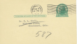 Etats Unis Entier Postal 1 C. Vert Jefferson 9 Février 1932 Publicité Cincinnati Club Concert Brahms - Brieven En Documenten