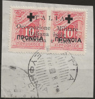 OICI28UFR-1941 Occup. Italiana CEFALONIA E ITACA, Sass. Nr. 28, Francobollo Usato Per Posta Su Frammento °/ - Cefalonia & Itaca