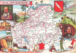 CARTES GÉOGRAPHIQUES - Haute Savoie - Célébrités - Monuments - Sports - Colorisé - Carte Postale - Landkarten