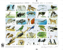 Denmark WWF 2004.  Sheet  With 30 Labels; Endangered Animals In The World. - Sonstige & Ohne Zuordnung