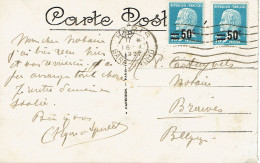 Tarifs Postaux Etranger Du 01-08-1926 (183) Pasteur N° 219 50 C. Sur  75 C. X 2  Carte Postale Etranger 16-01-1927 - 1922-26 Pasteur