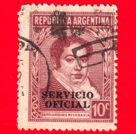 ARGENTINA - Usato - 1943 - Bernardino Rivadavia (1780-1845), Sovrastmpato SERVICIO OFICIAL - 10 - Usati