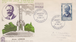 Enveloppe  FDC  1er  Jour   FRANCE    Héros  De  La   Résistance   Jean  Baptiste  LEBAS   ROUBAIX   1957 - 1950-1959