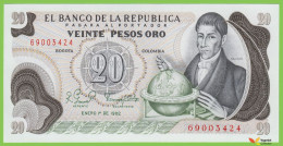 Voyo COLOMBIA 20 Pesos Oro 1982 P409d B951k UNC - Colombia