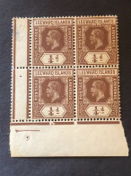 SG 46  ¼d Brown, Block Of Four  MH*/MNH** - Leeward  Islands