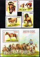 Mongolia - 2023 - Mongolian Horses - Mint Stamp Set + Souvenir Sheet - Mongolia