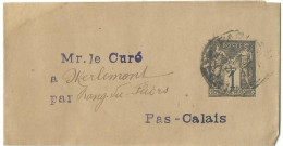 FRANCE BANDE 1c SAGE PARIS POUR MERLIMONT ( PAS DE CALAIS ) DE 1891   LETTRE COVER - Wikkels Voor Tijdschriften