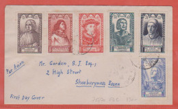 FRANCE N° 765/70 PERSONNAGES CELEBRES LETTRE FDC DE 1946 DE NICE POUR SHOEBURYNESS GRANDE BRETAGNE - ....-1949