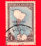 ARGENTINA - Usato - 1956 - South America Map With Antartict, Sovrastampa  SERVICIO OFICIAL - 1 - Usati