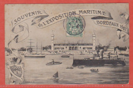 FRANCE VIGNETTE EXPO MARITIME SUR CARTE POSTALE DE 1907 DE BORDEAUX (ROUSSEURS) - Briefmarkenmessen