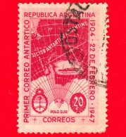 ARGENTINA - Usato - 1947 - 43° Anniversario Dei Servizi Postali Antartici - Mappa - 20 - Usados