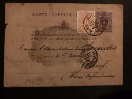 CP EP 5 + TP 5 OBL.15 OCTO 1878 BRUXELLES + Emile BEDE Pour LE JACQUARD + OBL. ELBEUF (76) + OBL. ROUGE - 1869-1888 Leone Coricato