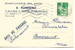 52 - Bourbonne-les-Bains - Carte Commerciale "Parfumerie En Gros Pommeret" - Chemist's (drugstore) & Perfumery