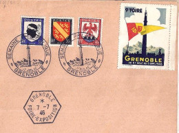 BLASONS N° 755/756/758 S/L. DE GRENOBLE/FOIRE EXPO/7.7.46 + VIGNETTE - 1941-66 Armoiries Et Blasons